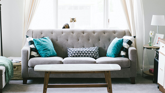  custom grey tufted linen couch living room