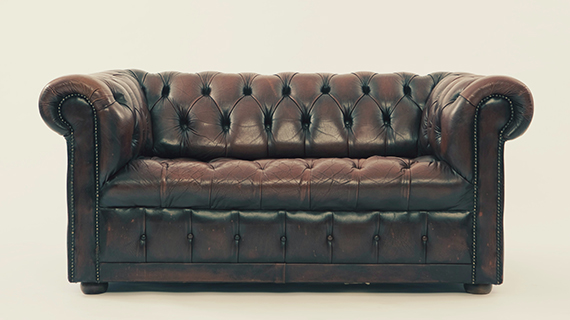 reupholstered restored leather couch